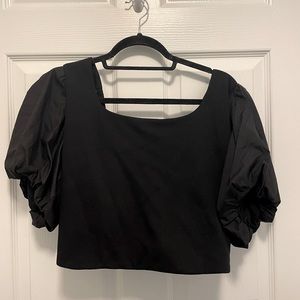 Anthropologie Black Bubble/Puff Sleeve Crop Top with Tie Back Size XL